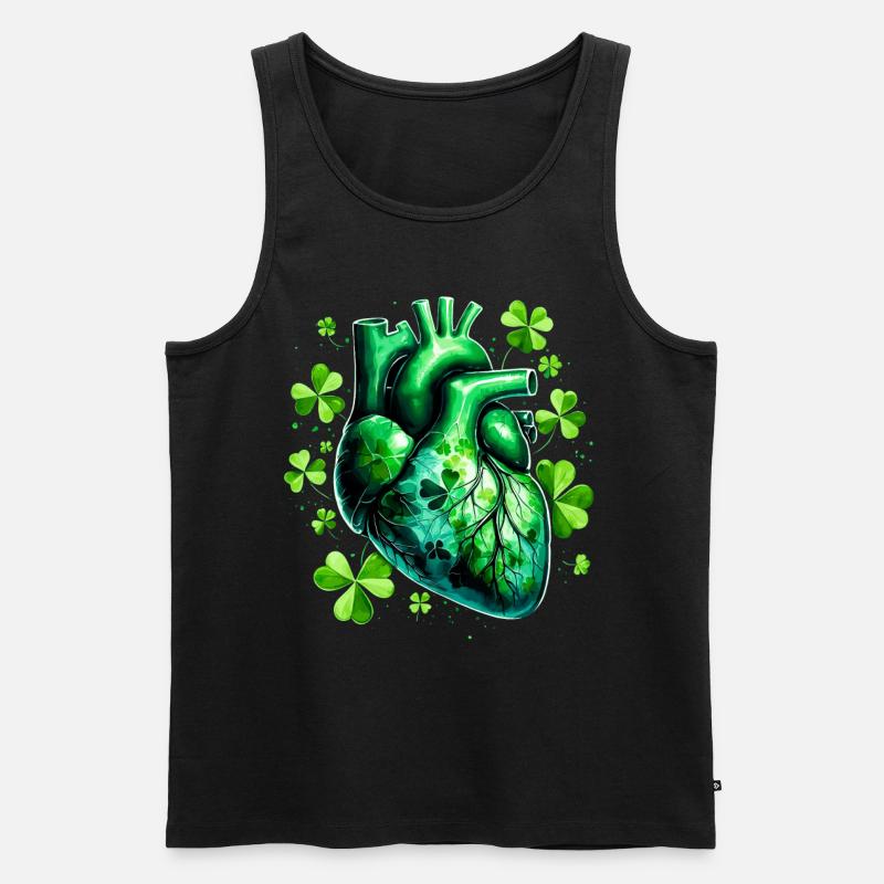 Anatomisches Herz mit Kleeblättern - Männer Premium Bio Tank Top - Schwarz