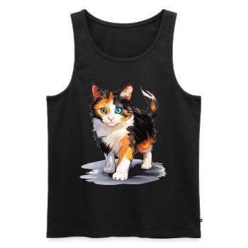 Chat calicot Chat porte-bonheur - Débardeur bio Premium Homme - noir - Devant - AI Model Male 178 light (178cm)