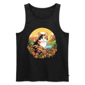 Chat calicot Chat porte-bonheur - Débardeur bio Premium Homme - noir - Devant - AI Model Male 178 light (178cm)