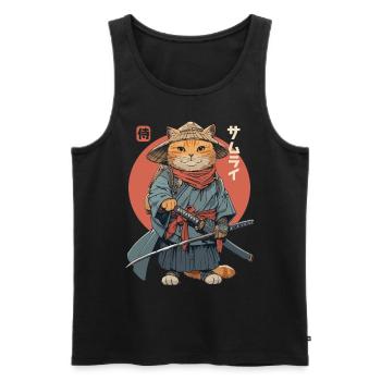 Chat Samouraï Chat Ninja Japonais Kawaii - Débardeur bio Premium Homme - noir - Devant - Michal (187cm)