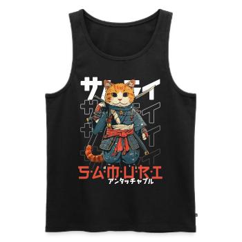 Samurai Cat Kawaii Japanese Ninja Cat - Men's Premium Organic Tank Top - black - Front - Michal (187cm)