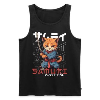 Samurai Cat Kawaii Japanese Ninja Cat - Men's Premium Organic Tank Top - black - Front - Michal (187cm)