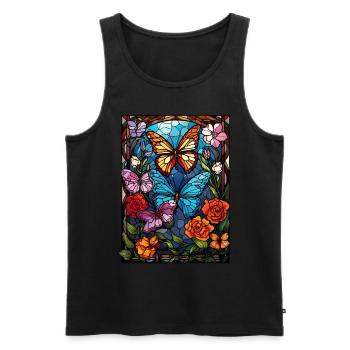 Stained Glass Spring Butterfly Flowers Cottagecore - Männer Premium Bio Tank Top - Schwarz - Vorne - Michal (187cm)