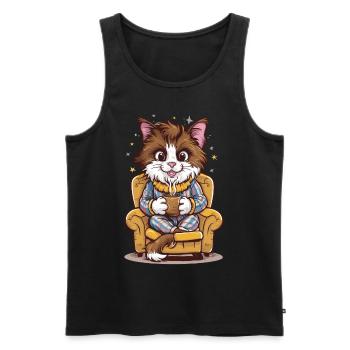 Lustige Katze im Pyjama und Kaffeetasse Katzen - Männer Premium Bio Tank Top - Schwarz - Vorne - AI Model Male 178 light (178cm)