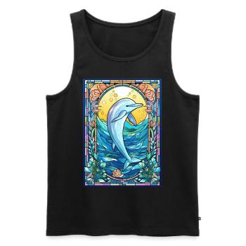 Aquatic Animal Geometric Dolphin Stained Glass - Männer Premium Bio Tank Top - Schwarz - Vorne - Michal (187cm)