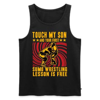 Berühre meinen Sohn und deine erste Sumo-Stunde ist kostenlos - Männer Premium Bio Tank Top - Schwarz - Vorne - Michal (187cm)