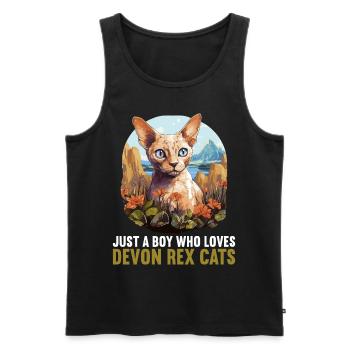 Chaton Devon Rex Chat Devon Rex - Débardeur bio Premium Homme - noir - Devant - AI Model Male 178 light (178cm)