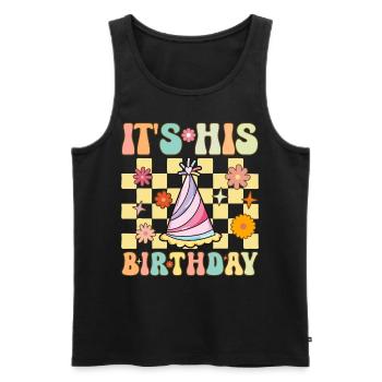 It's His Birthday Groovy Family Matching - Men's Premium Organic Tank Top - black - Front - AI Model Male 178 light (178cm)