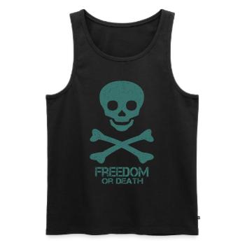 Totenkopf Spruch Freedom Or Death - Männer Premium Bio Tank Top - Schwarz - Vorne - AI Model Male 178 light (178cm)