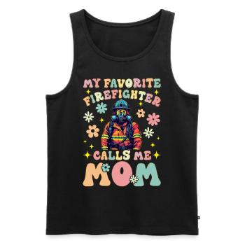 Mein Lieblingsfeuerwehrmann nennt mich Mama Groovy - Männer Premium Bio Tank Top - Schwarz - Vorne - AI Model Male 178 light (178cm)