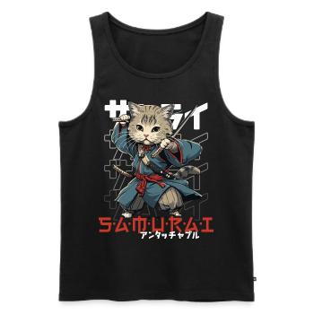 Samurai Cat Kawaii Japanese Ninja Cat - Men's Premium Organic Tank Top - black - Front - Michal (187cm)