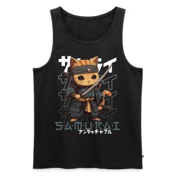 Samurai Cat Kawaii Japanese Ninja Cat - Men's Premium Organic Tank Top - black - Front - Michal (187cm)