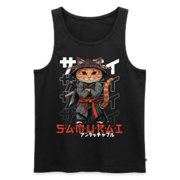 Samurai Cat Kawaii Japanese Ninja Cat - Men's Premium Organic Tank Top - black - Front - Michal (187cm)