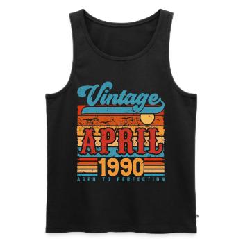 Avril 1990, Cadeau Anniversaire Vintage avril 1990 - Débardeur bio Premium Homme - noir - Devant - Michal (187cm)