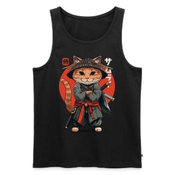 Chat Samouraï Chat Ninja Japonais Kawaii - Débardeur bio Premium Homme - noir - Devant - Michal (187cm)