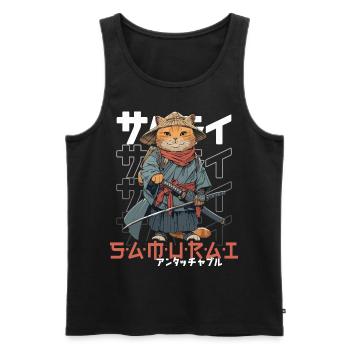 Chat Samouraï Chat Ninja Japonais Kawaii - Débardeur bio Premium Homme - noir - Devant - Michal (187cm)