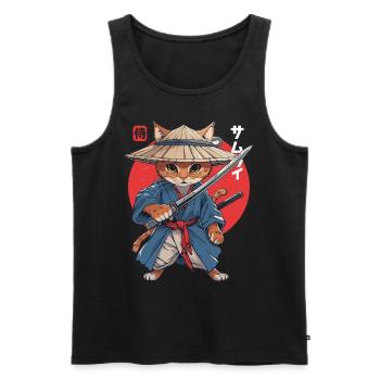 Samurai Cat Kawaii Japanese Ninja Cat - Men's Premium Organic Tank Top - black - Front - Michal (187cm)