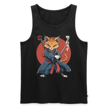 Samurai Cat Kawaii Japanese Ninja Cat - Men's Premium Organic Tank Top - black - Front - Michal (187cm)