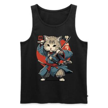 Chat Samouraï Chat Ninja Japonais Kawaii - Débardeur bio Premium Homme - noir - Devant - Michal (187cm)