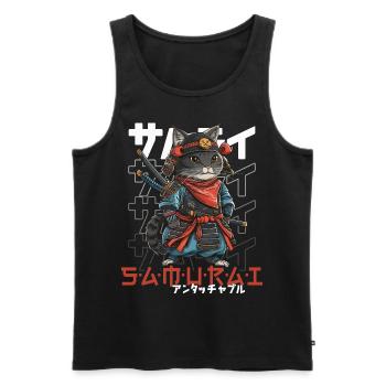 Chat Samouraï Chat Ninja Japonais Kawaii - Débardeur bio Premium Homme - noir - Devant - Michal (187cm)