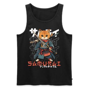 Chat Samouraï Chat Ninja Japonais Kawaii - Débardeur bio Premium Homme - noir - Devant - Michal (187cm)