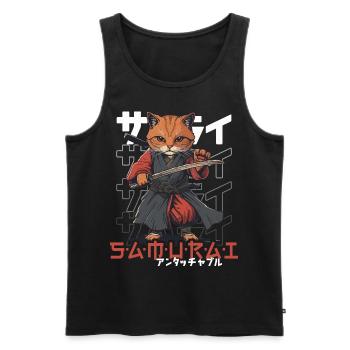 Samurai Cat Kawaii Japanese Ninja Cat - Men's Premium Organic Tank Top - black - Front - Michal (187cm)