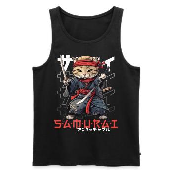 Samurai Cat Kawaii Japanische Ninja Katze - Männer Premium Bio Tank Top - Schwarz - Vorne - Michal (187cm)