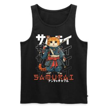 Chat Samouraï Chat Ninja Japonais Kawaii - Débardeur bio Premium Homme - noir - Devant - Michal (187cm)