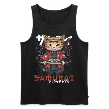 Samurai Cat Kawaii Japanische Ninja Katze - Männer Premium Bio Tank Top - Schwarz - Vorne - Michal (187cm)