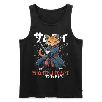 Chat Samouraï Chat Ninja Japonais Kawaii - Débardeur bio Premium Homme - noir - Devant - Michal (187cm)