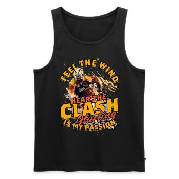 Sentir le vent Entendre le clash hurler est ma passion - Débardeur bio Premium Homme - noir - Devant - Michal (187cm)