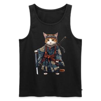 Samurai Cat Kawaii Japanische Ninja Katze - Männer Premium Bio Tank Top - Schwarz - Vorne - Michal (187cm)