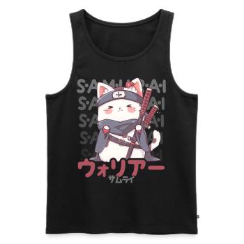 Samurai Cat Kawaii Japanese Ninja Cat - Men's Premium Organic Tank Top - black - Front - Michal (187cm)