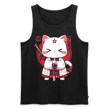 Samurai Cat Kawaii Japanische Ninja Cat - Männer Premium Bio Tank Top - Schwarz - Vorne - Michal (187cm)