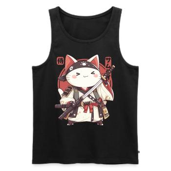 Samurai Cat Kawaii Japanische Ninja Cat - Männer Premium Bio Tank Top - Schwarz - Vorne - Michal (187cm)