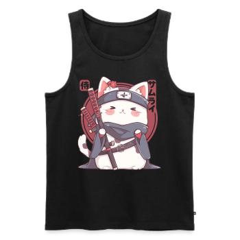 Samurai Cat Kawaii Japanische Ninja Cat - Männer Premium Bio Tank Top - Schwarz - Vorne - Michal (187cm)