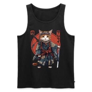 Chat samouraï Kawaii Chat ninja japonais - Débardeur bio Premium Homme - noir - Devant - Michal (187cm)