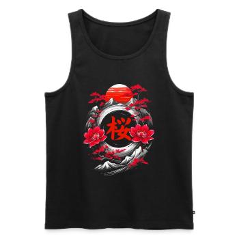 Cerisier japon mountains en fleurs - Débardeur bio Premium Homme - noir - Devant - Michal (187cm)