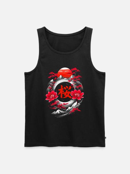 Cherry Blossom Japan Mountains - Men's Premium Organic Tank Top - black