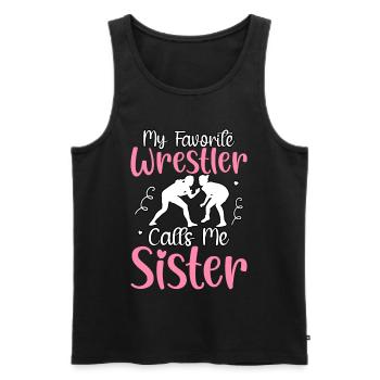 Mon lutteur préféré m’appelle Sister - Débardeur bio Premium Homme - noir - Devant - AI Model Male 178 light (178cm)