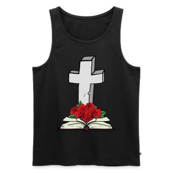 Cross Bible Book Jesus God Resurrection Death - Men's Premium Organic Tank Top - black - Front - AI Model Male 178 light (178cm)