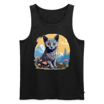 Chat bleu russe Russisch Blau Katze - Débardeur bio Premium Homme - noir - Devant - Michal (187cm)
