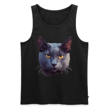 Chat bleu russe Russisch Blau Katze - Débardeur bio Premium Homme - noir - Devant - Michal (187cm)