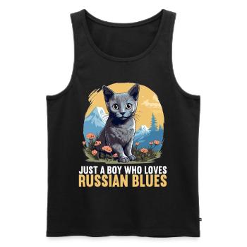 Chat bleu russe Russisch Blau Katze - Débardeur bio Premium Homme - noir - Devant - Michal (187cm)