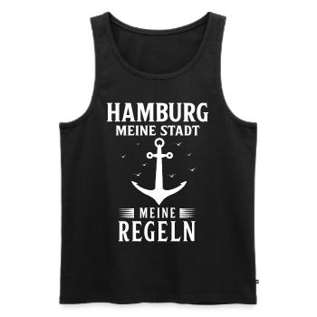 Hambourg Ville hanséatique Allemagne du Nord Bas-allemand - Débardeur bio Premium Homme - noir - Devant - AI Model Male 178 light (178cm)