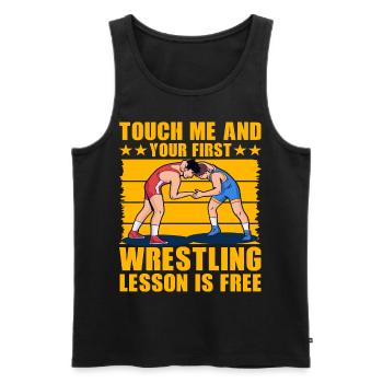 Touch me and your first Wrestling lesson is free - Men's Premium Organic Tank Top - black - Front - Michal (187cm)