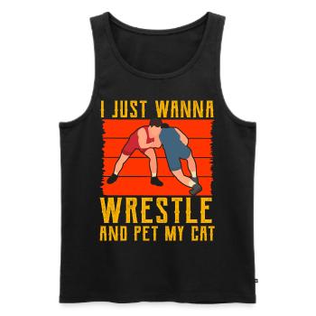 Je veux juste lutter et caresser mon chat - Débardeur bio Premium Homme - noir - Devant - AI Model Male 178 light (178cm)