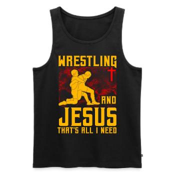 Wrestling and Jesus that's all I need - Männer Premium Bio Tank Top - Schwarz - Vorne - AI Model Male 178 light (178cm)