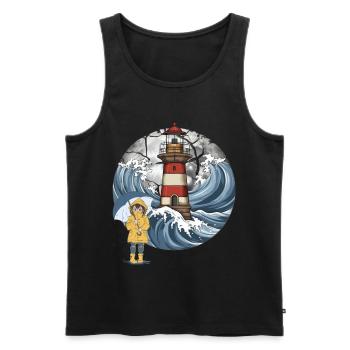 Phare Sea Girl Côte Maritime - Débardeur bio Premium Homme - noir - Devant - AI Model Male 178 light (178cm)