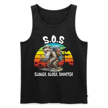 S.O.S Slower Older Smarter. Hiking, Sloth, - Men's Premium Organic Tank Top - black - Front - Michal (187cm)